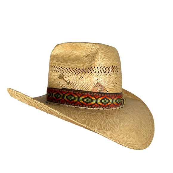 Vintage straw Cowboy Hat western pins tan distressed - Picture 1 of 14